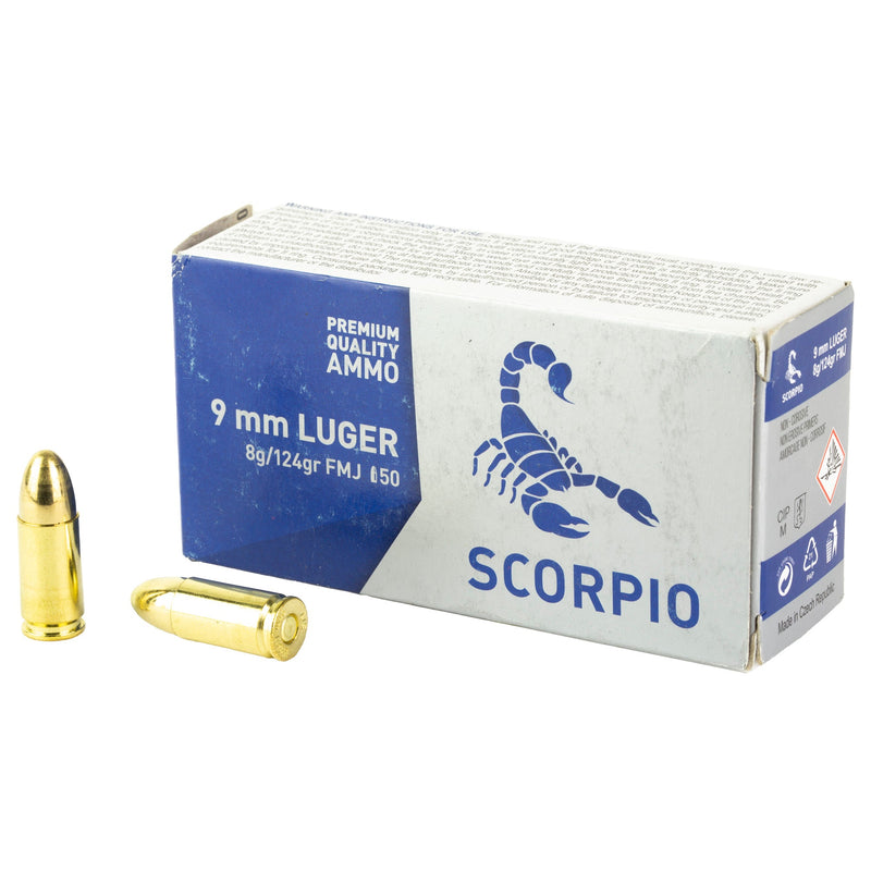 Load image into Gallery viewer, SCORPIO AMMO 9MM 124GR FMJ 50/1000 - STVS9MM124F - Marksmans Corner
