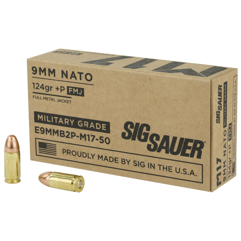 Load image into Gallery viewer, SIG AMMO 9MM M17 124GR +P FMJ 50/100 - SGE9MMB2P-M17 - Marksmans Corner
