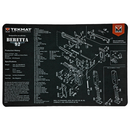 TEKMAT PISTOL MAT BERETTA 92 BLK - TEKR17-BER92 - Marksmans Corner