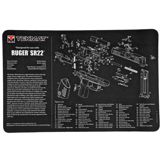 TEKMAT PISTOL MAT RUGER SR22 BLK - TEKR17-RUGERSR22 - Marksmans Corner