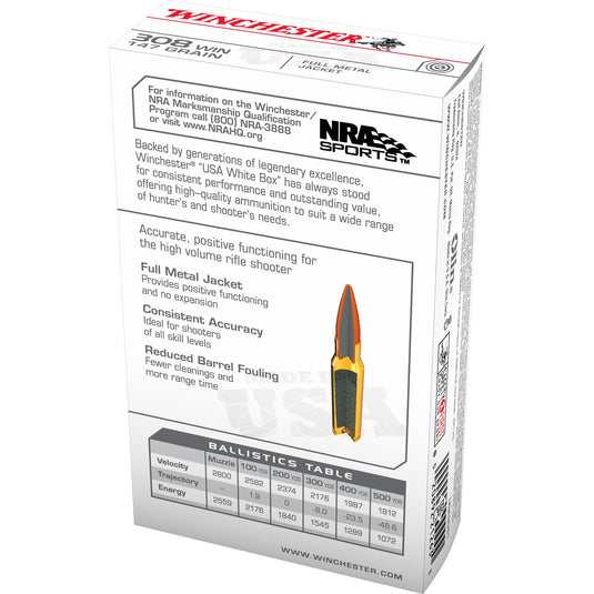 WIN USA TRGT 308WIN 147GR FMJ 20/200 - WNUSA3081 - Marksmans Corner